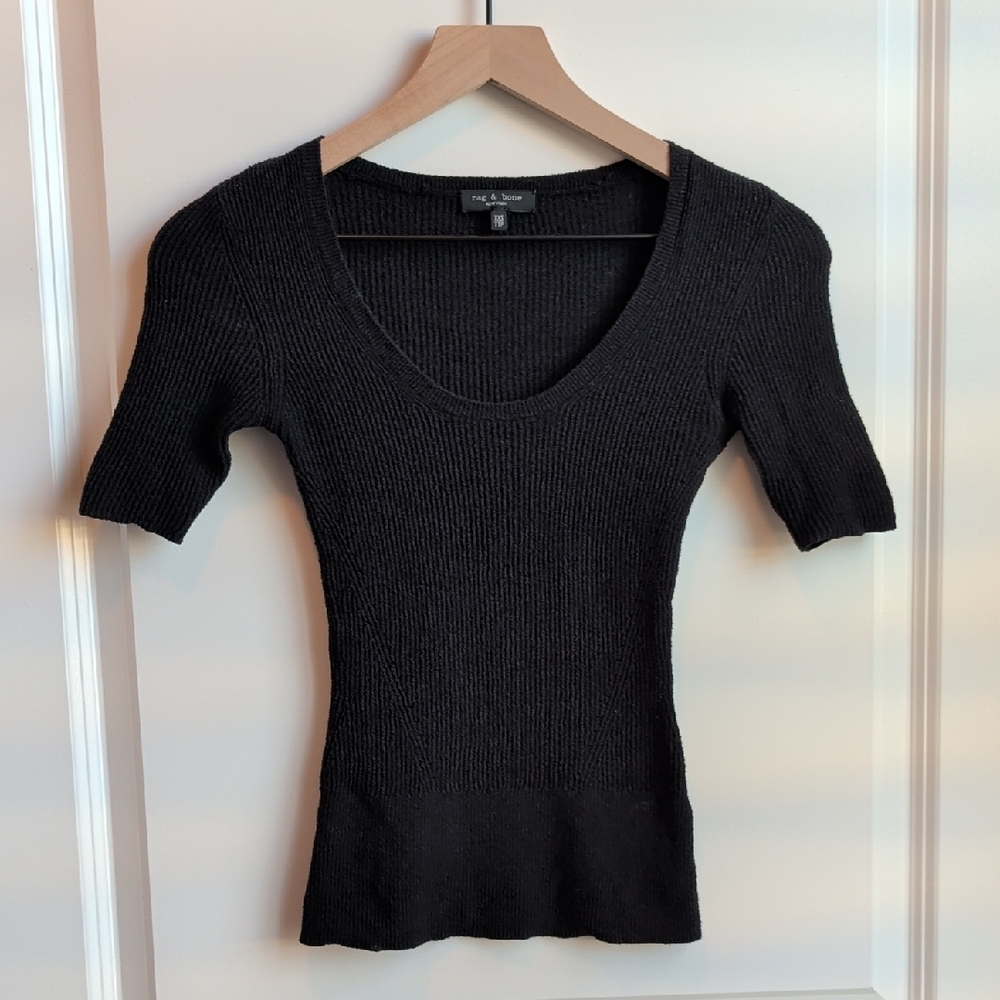 Rag & Bone Black Ribbed Knit Top